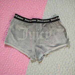 Juicy Couture Y2K Gray Velour RHINESTONE Logo Sexy Comfy Shorts Women Size M